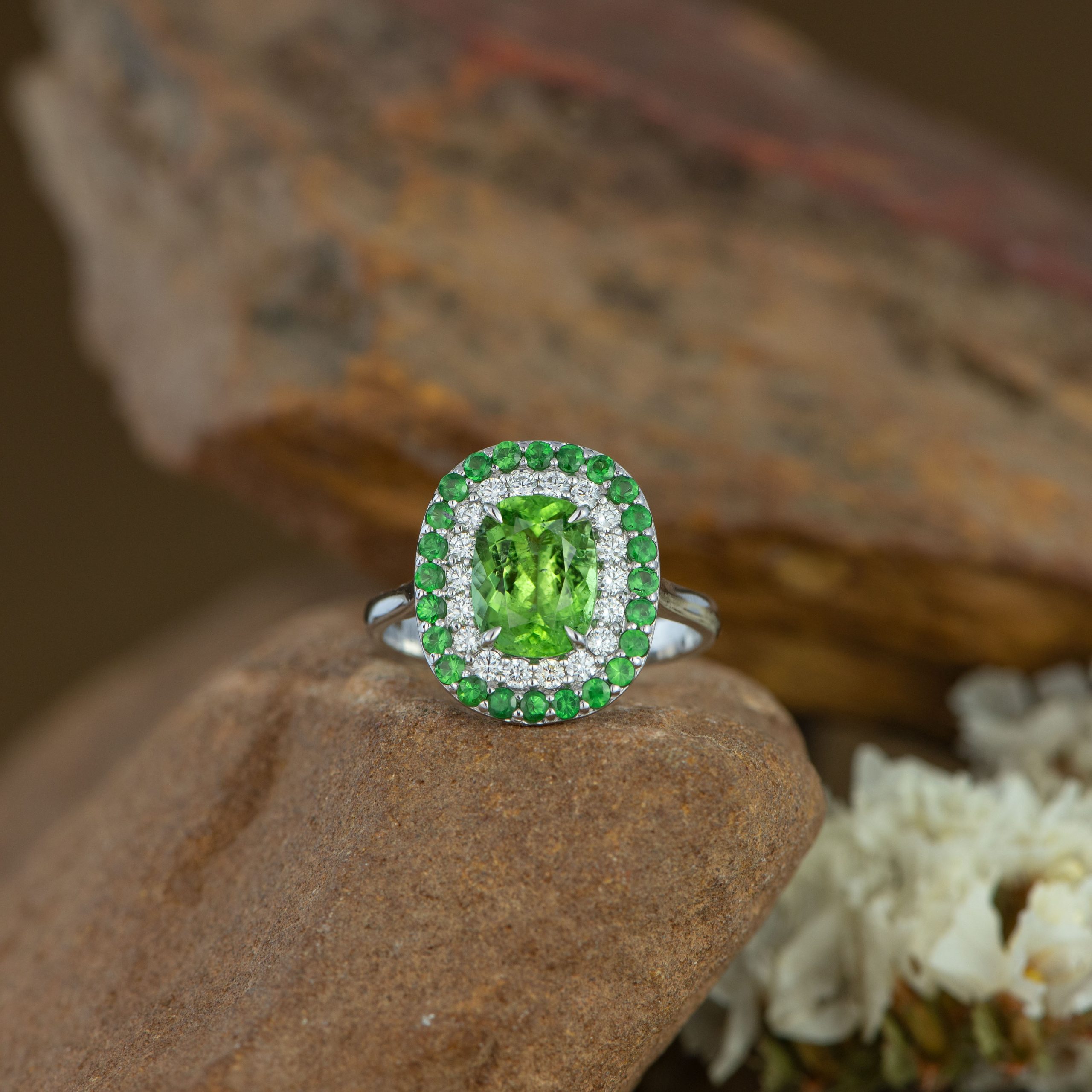 Or blanc, Paraïba, Tsavorites, Diamants