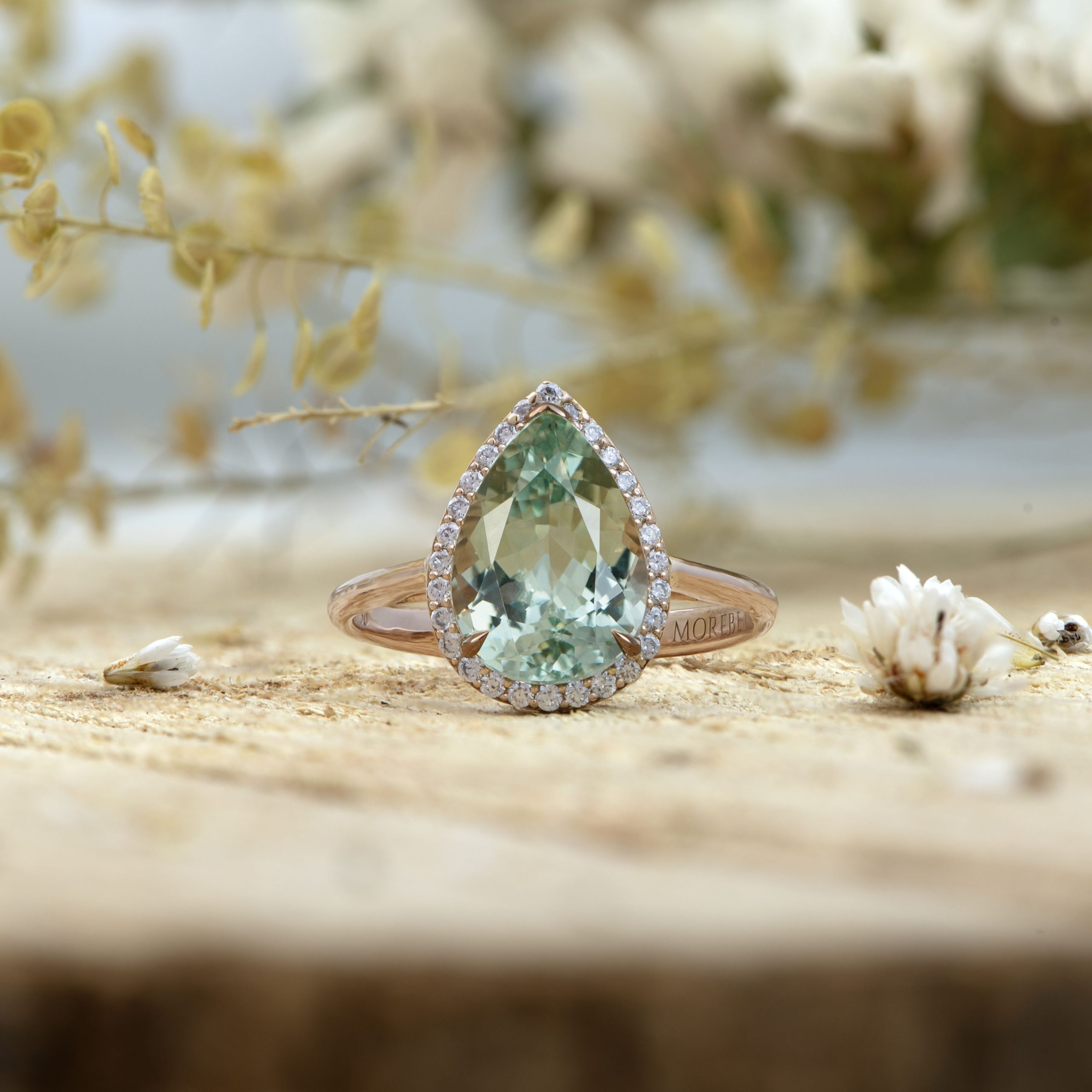 Or rose, Beryl vert, Diamants